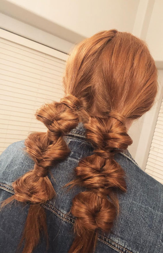 30 Trendy Braid Hairstyles Beyond the Basics : Funky Double Bubble Braids Copper Hair