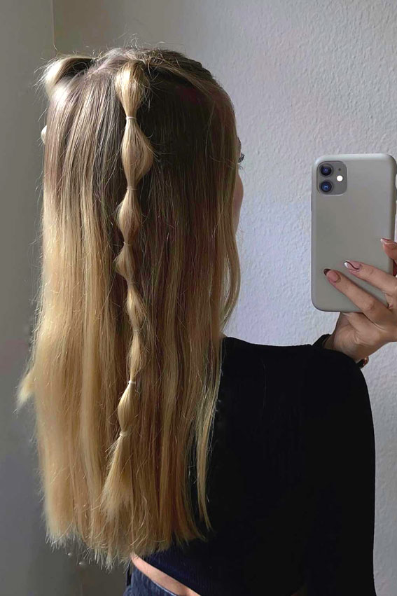 30 Trendy Braid Hairstyles Beyond the Basics : Subtle Half-Up Bubble Braid