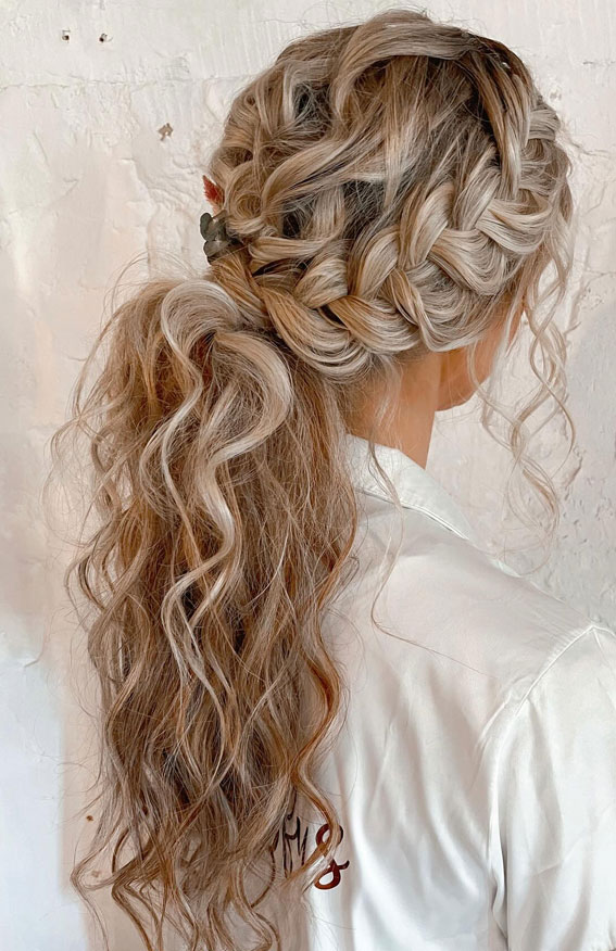 30 Trendy Braid Hairstyles Beyond the Basics : Romantic Boho Crown Braided Ponytail