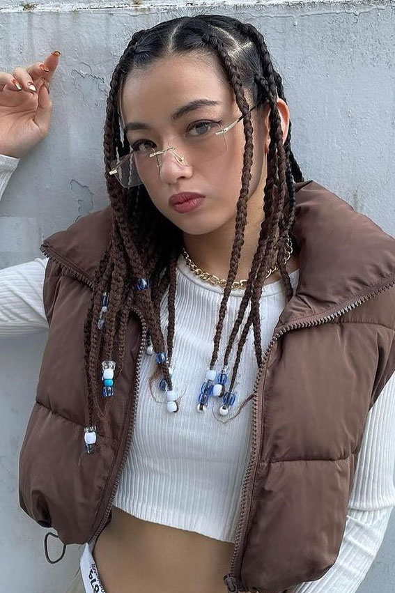 30 Trendy Braid Hairstyles Beyond the Basics : Knotless Beaded Box Braids