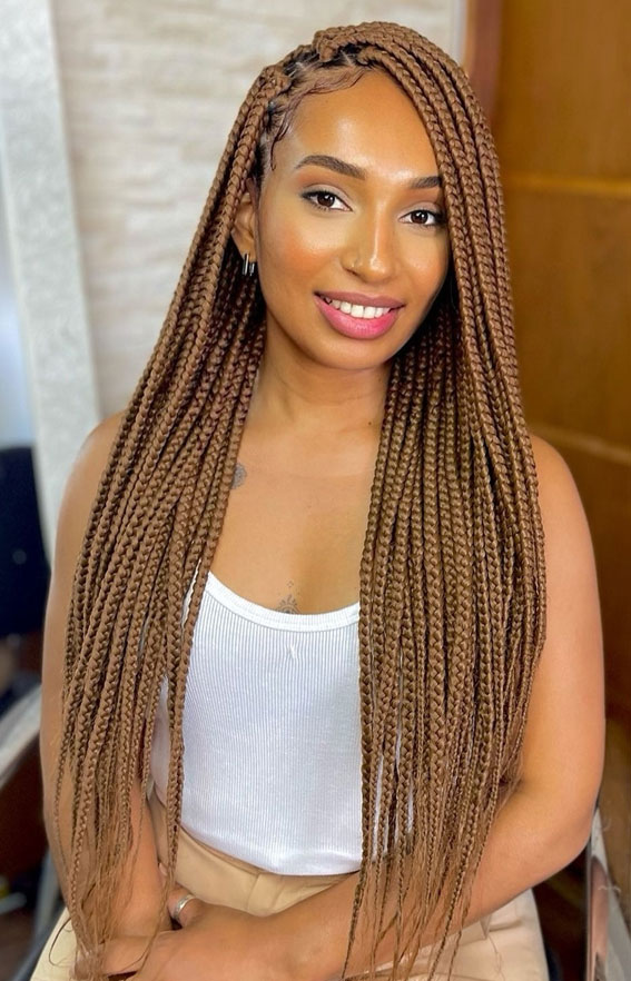 30 Trendy Braid Hairstyles Beyond the Basics : Classic Honey Brown Box Braids