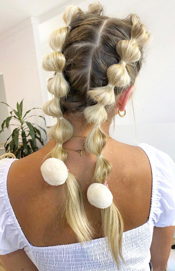 30 Trendy Braid Hairstyles Beyond the Basics : Playful Double Bubble Braids