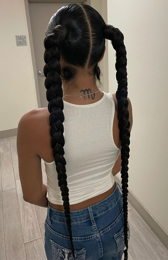 30 Trendy Braid Hairstyles Beyond the Basics : Playful XXL Double Braids