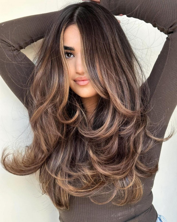 25 Beautiful Brunette Hair Colour Looks : Warm Mocha Brown Long Layers