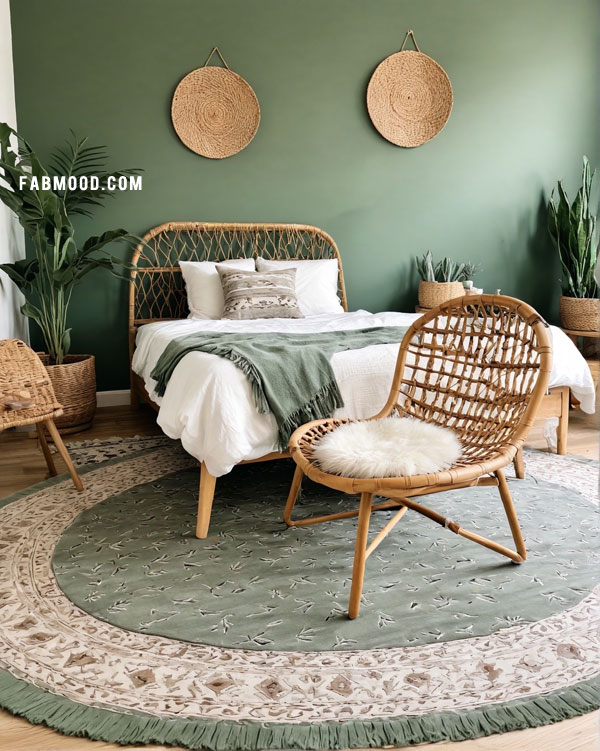 Earthy Green Boho Bedroom with Natural Vibes