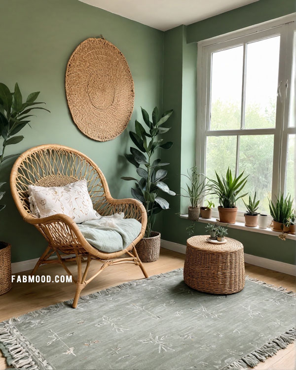 Earthy Green Boho Bedroom with Natural Vibes, green bedroom, boho green bedroom colour scheme