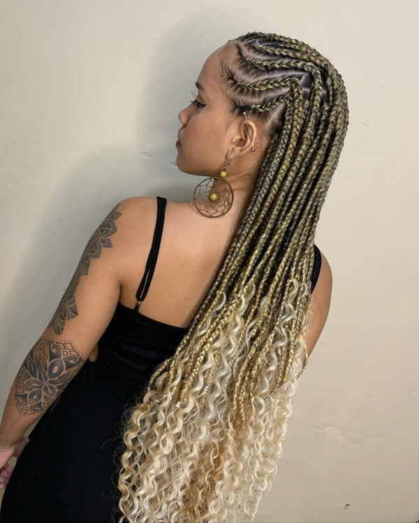 20 Modern Fulani Braids With Curls To Rock Right Now : Golden Ombre Fulani Magic