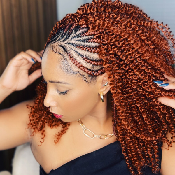 20 Modern Fulani Braids With Curls To Rock Right Now : Fiery Red Fulani Braids with Bold Curls