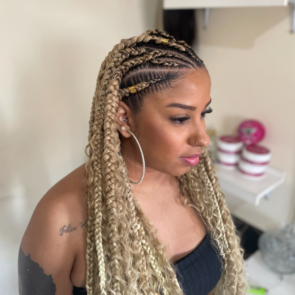 20 Modern Fulani Braids With Curls To Rock Right Now : Golden Fulani Braids with Soft Curls