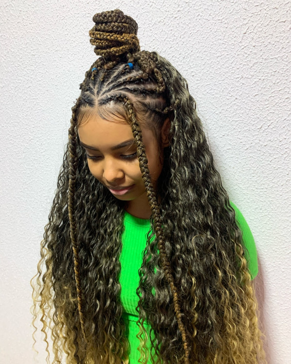 20 Modern Fulani Braids With Curls To Rock Right Now : Fulani Braids with a Half-Up Top Knot