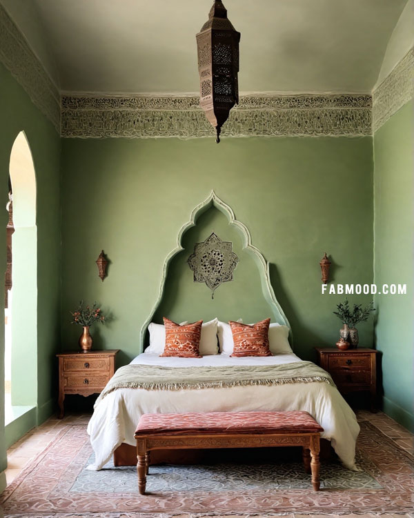 Moroccan-Inspired Verdant Green Bedroom Elegance