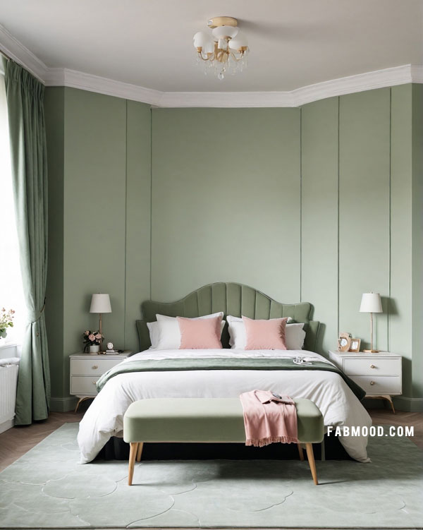 Soft Green Bedroom with a Hint of Pink Charm