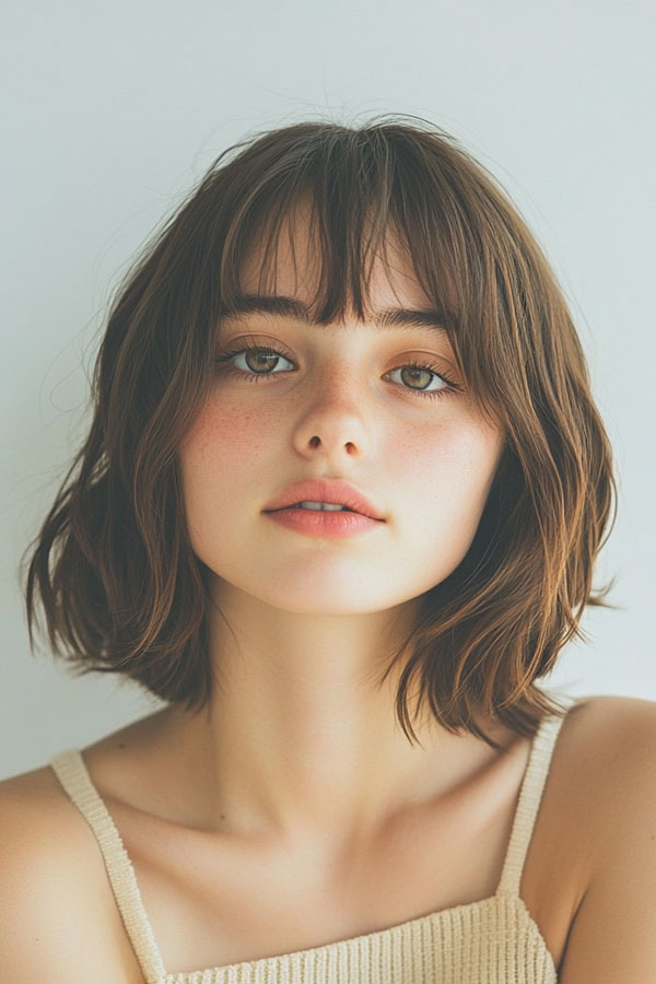 27 Bob Hairstyles with Fringe to Suit Every Look : Wavy Bob with Piecey Bangs