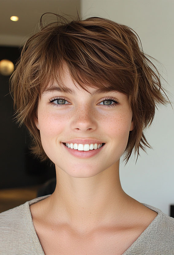 35 Hot Mocha Mousse Hair Colour Ideas : Playful Mocha Pixie