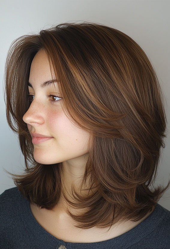 Classic Layered Mocha Long Bob, mocha mousse hair colour, mocha hair, mocha hair colour, brunette hair colour, mocha mousse shade