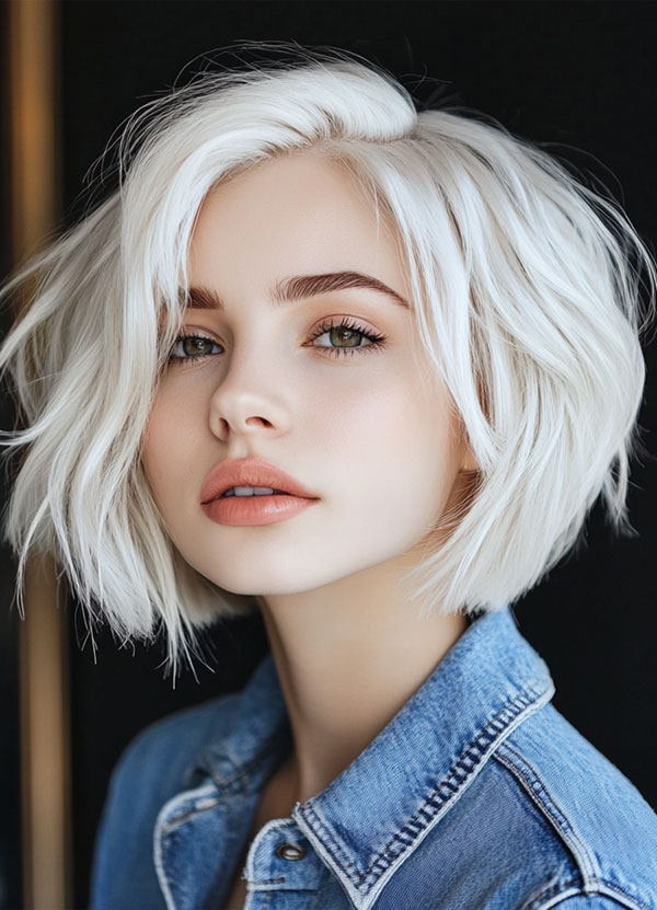 Sleek, Shaggy, or Wavy 33 Bobs You’ll Love : Icy Platinum Textured Blunt Bob