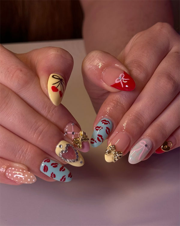 36 Cute Valentine’s Day Nails : Mixed-Design Nails