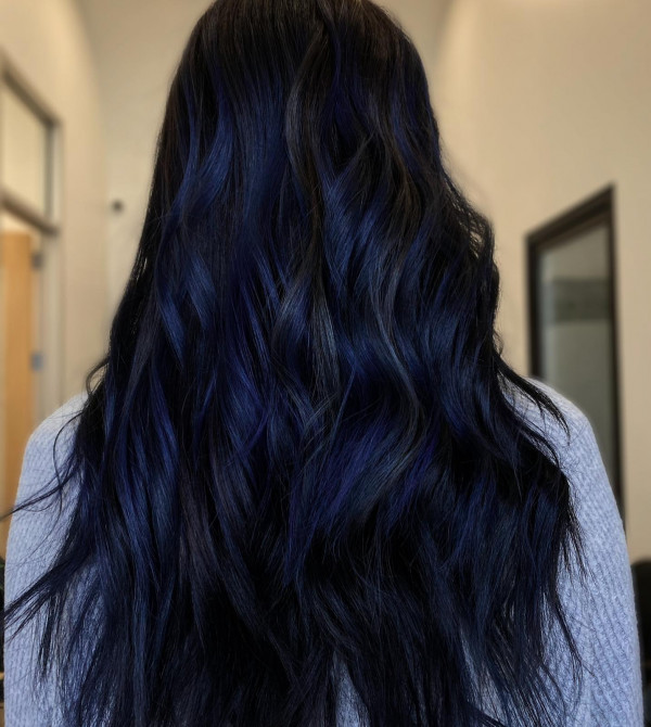 Midnight Blue on Rich Black Hair, Dark Blue Hair Colour , Dark Blue Hair Colour Ideas, dark blue hair