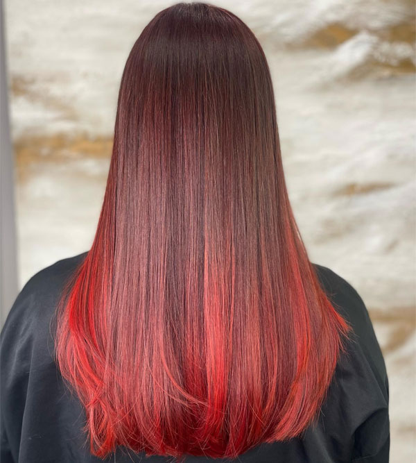 41 Red Hair Colours You’ll Adore: Ombre Ember on Dark Brown Straight Hair