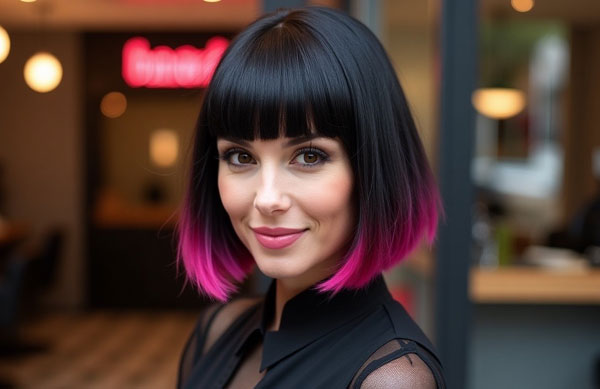 Edgy Magenta Dip Bob, Hair Colours with Dip-Dye Ends, Hair Colour Ideas with Dip-Dye Tips, dip-dyed hair colour ideas, dip dye hair