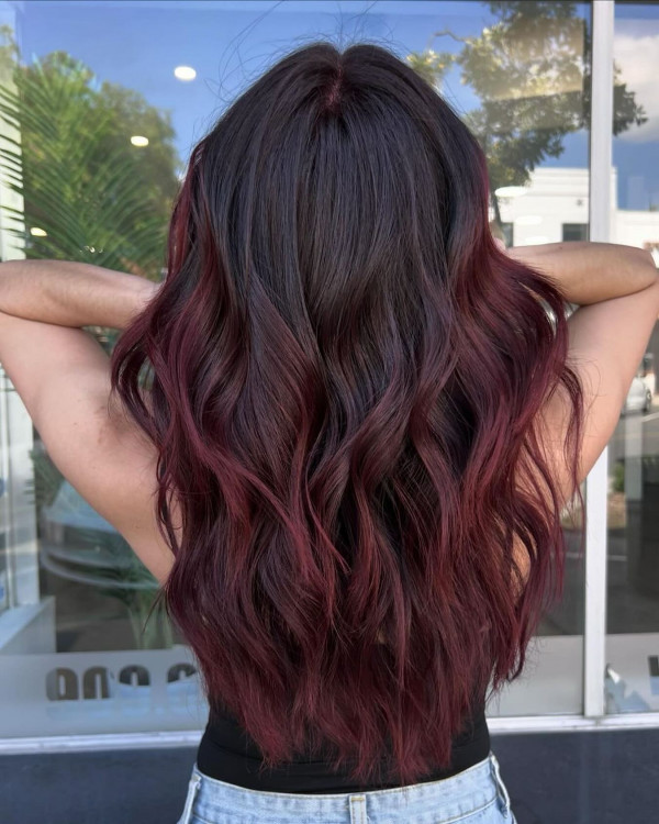 30 Cherry Hair Colour Ideas : Cherry Plum Balayage Waves