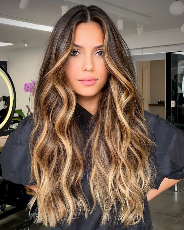 Hair Colour Highlights : Honey Blonde Balayage Long Loose Waves