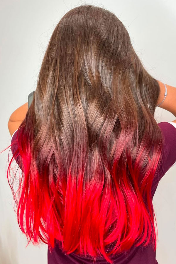 41 Red Hair Colours You’ll Adore: Dip Dye Red On Dark Hair