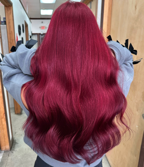 41 Red Hair Colours You’ll Adore: Velvet Burgundy Long Wavy