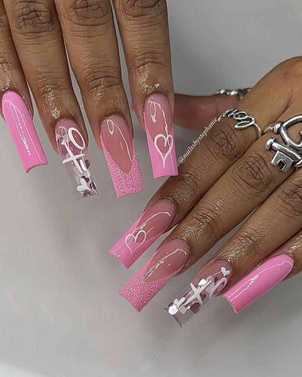 Romance Pink French Tip Valentine’s Day Acrylic Nails