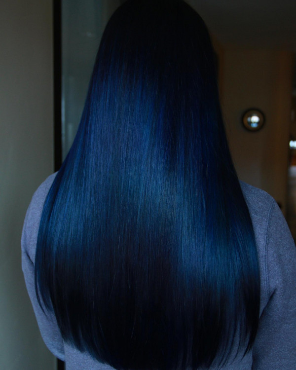 High Shine Midnight Sapphire Straight Long Hair, Dark Blue Hair Colour , Dark Blue Hair Colour Ideas, dark blue hair