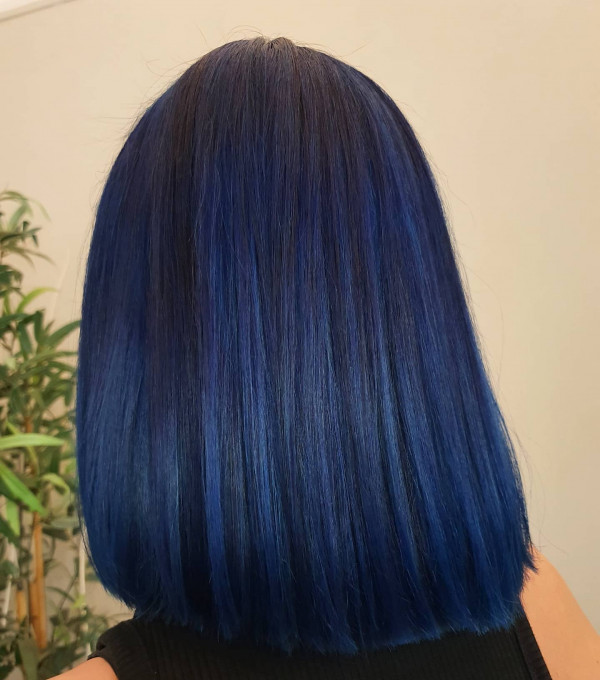 Inky Midnight Blue Straight Long Bob, Dark Blue Hair Colour , Dark Blue Hair Colour Ideas, dark blue hair