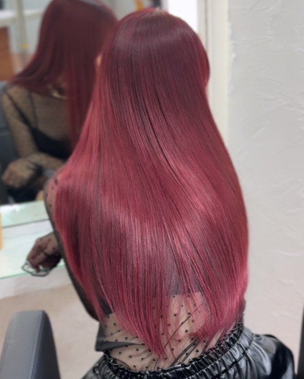 Rosewood Satin Sheen with Subtle Pink Undertone Straight Long Hairstyle