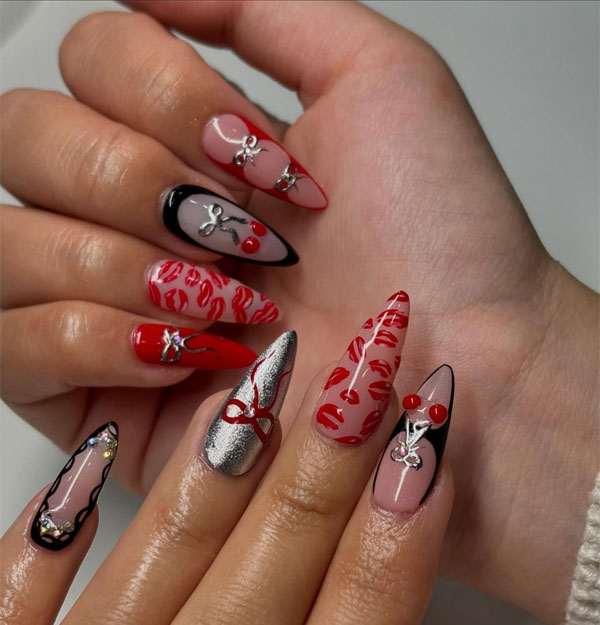 Sultry Lips and Cherry Nail Art, Valentine's nail art, Valentines nails, Valentine's day nails