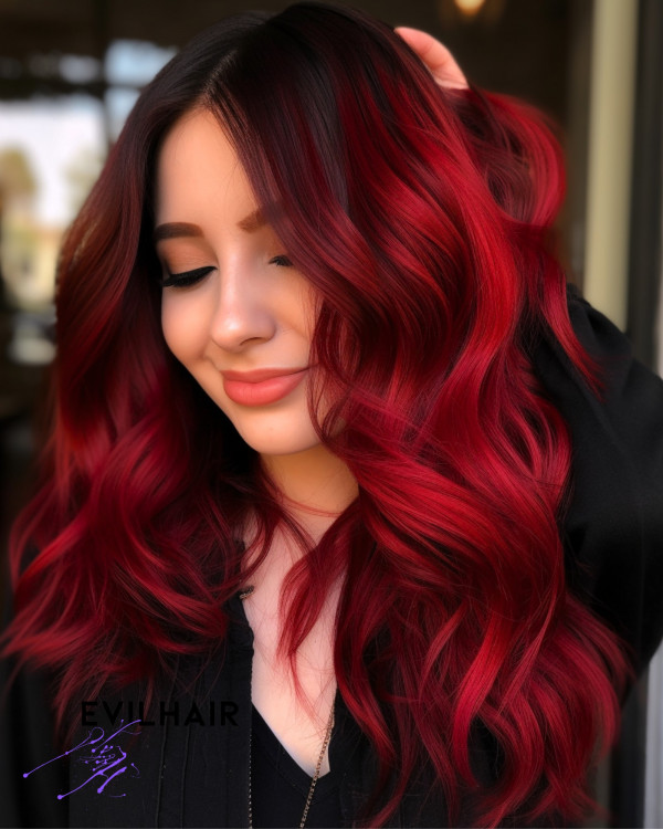 41 Red Hair Colours You’ll Adore: Scarlet Red Ombre On Dark Hair