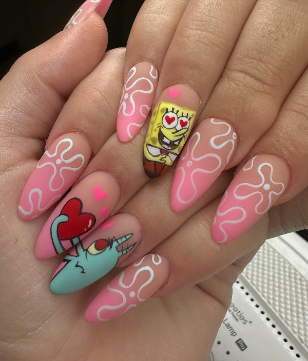 SpongeBob Love Fest Valentine’s Day Nails