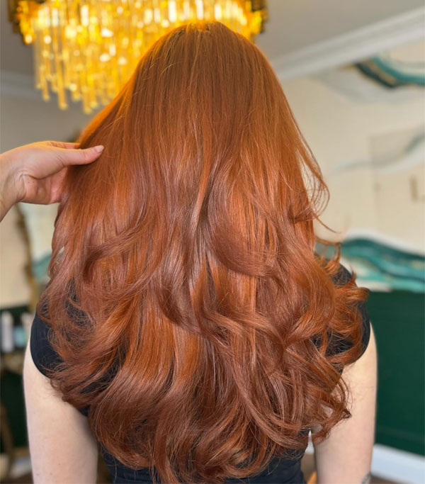 50 Stunning Warm Hair Colour Ideas : Golden Copper Long Layered Hairstyle