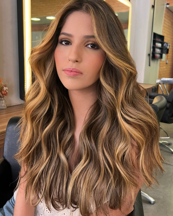 40 Gorgeous Hair Colour Highlights : Golden Highlighted On Rich Brunette