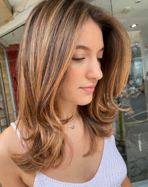 50 Stunning Warm Hair Colour Ideas : Honey Brown Layers with Highlights