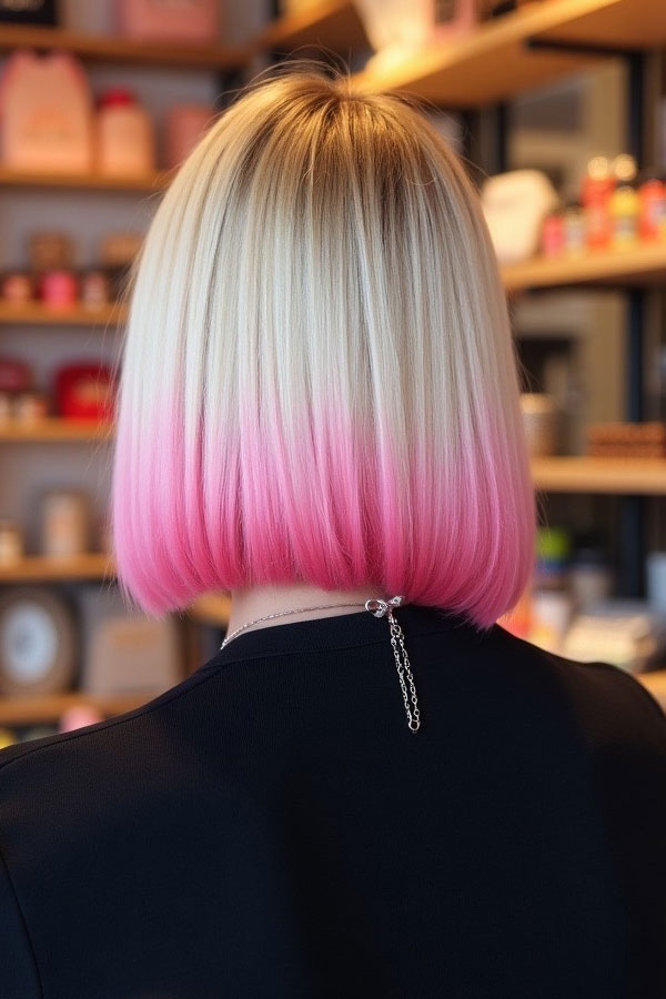 22 Trendy Hair Colours with Dip-Dye Ends : Blonde Lob with Pink Tips