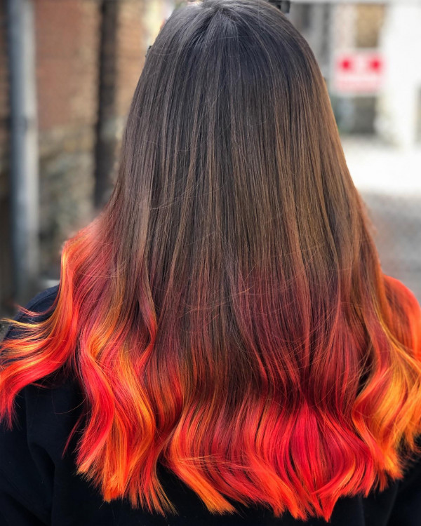 22 Trendy Hair Colours with Dip-Dye Ends : Fiery Ombre Brunette Hair