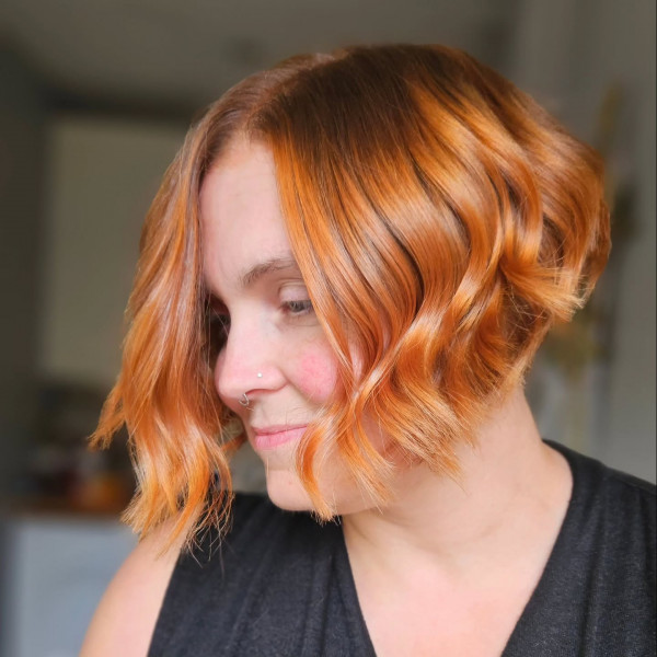 37 Best Short Bob Hairstyles : Wavy Copper Bob with Warm Tones