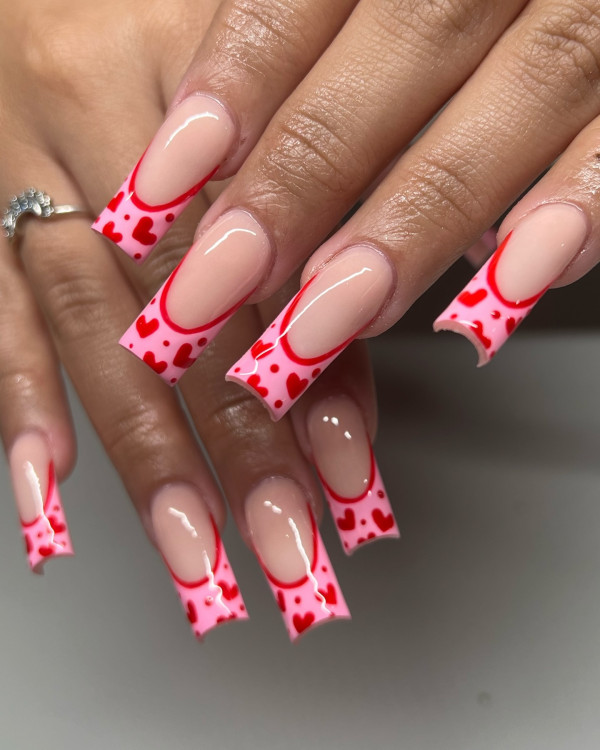 30 Valentine’s Day Nails Acrylic : Red Heart Pink French Tips