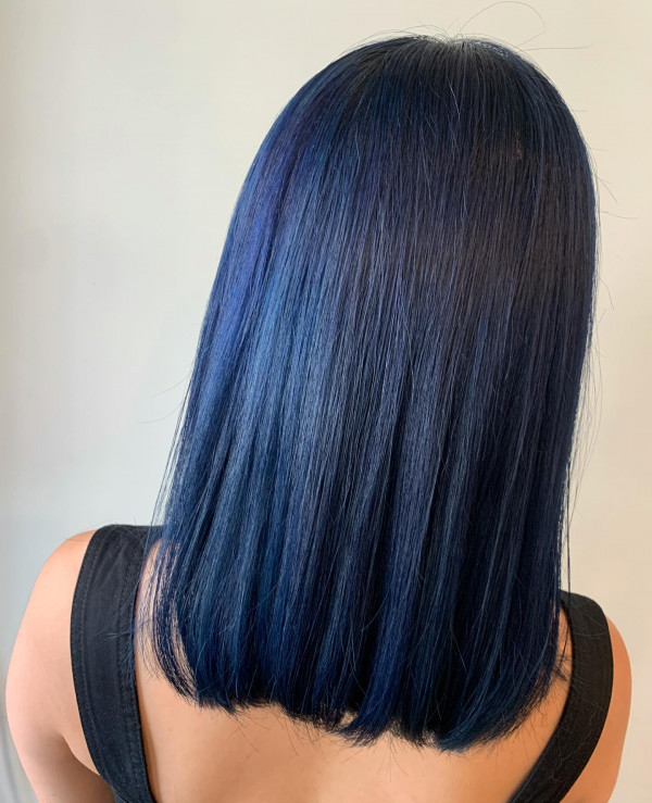 Midnight Straight Hair Medium-Length, Dark Blue Hair Colour , Dark Blue Hair Colour Ideas, dark blue hair