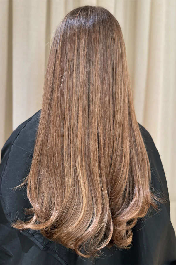 32 Teddy Bear Brunette Hair Colour Ideas : Caramel-Toned Sleek Long Layers