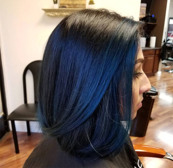 Sapphire Sleek Long Bob with Subtle Layers, Dark Blue Hair Colour , Dark Blue Hair Colour Ideas, dark blue hair