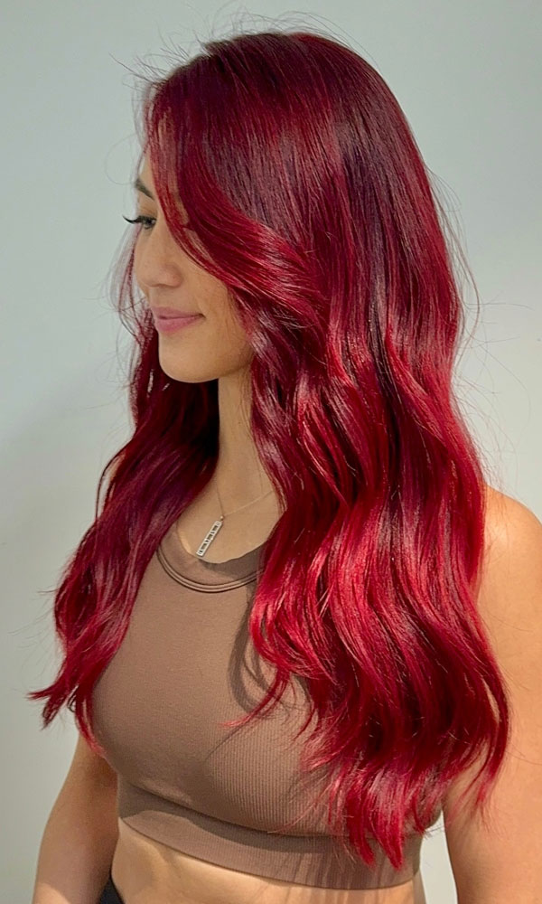 41 Red Hair Colours You’ll Adore: Radiant Ruby Long Loose Waves