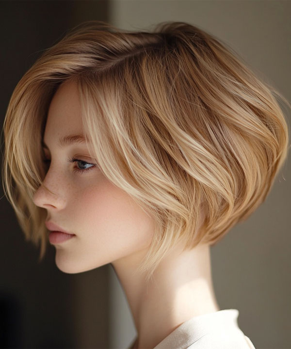 37 Best Short Bob Hairstyles : Soft Layered Buttery Blonde Bob for Thin Hair