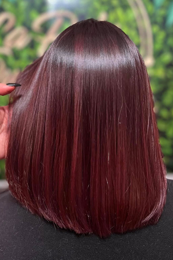 30 Cherry Hair Colour Ideas : Sleek Rich Cherry Long Bob