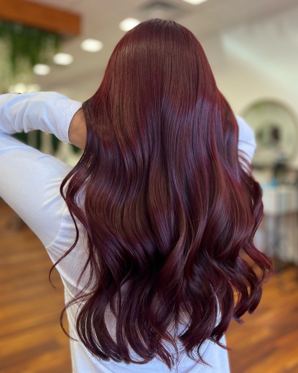 30 Cherry Hair Colour Ideas : Glossy Burgundy Cherry Curls