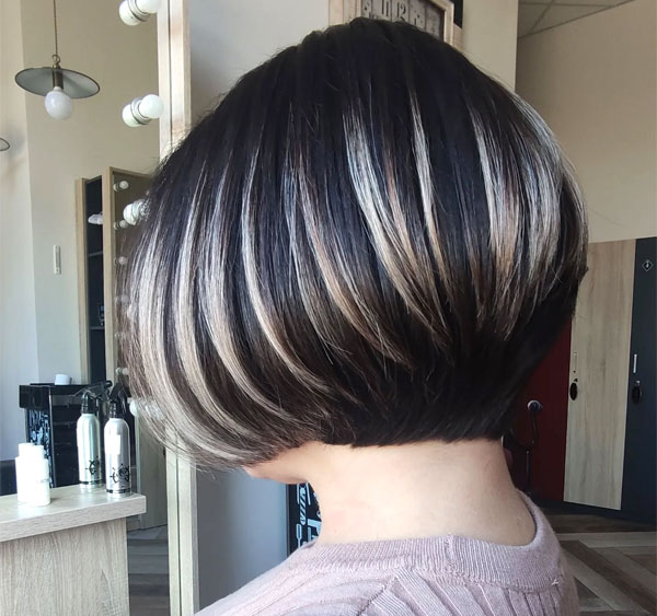 37 Best Short Bob Hairstyles : Stacked Bob with Ash Blonde Highlights